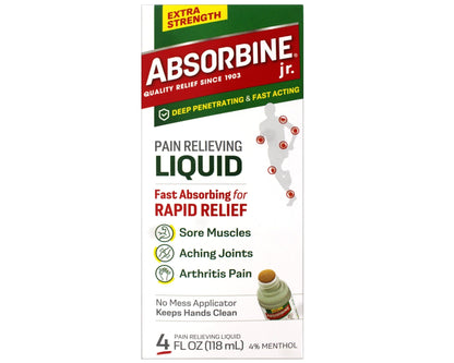 ABSORBINE JR. Extra Strength Pain Relieving Liquid, for Muscle, Joints, Arthritis Pain, with No-Mess Applicator, 4 Oz - 3 Pack - dailyvitalstore