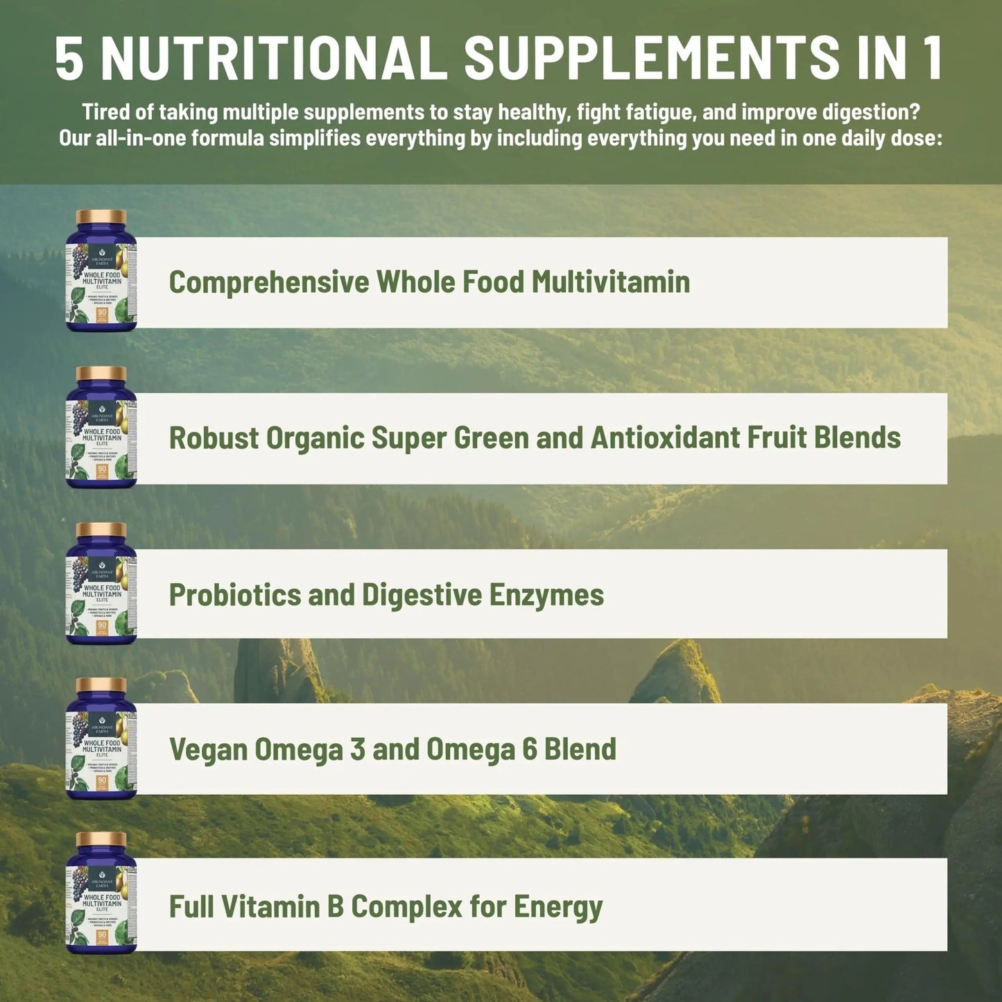Abundant Earth Whole Food Multivitamin for Women, Daily Multi Vitamins Supplements for Men/Mens Multivitamins + B Complex, Probiotic Multi Enzyme - dailyvitalstore
