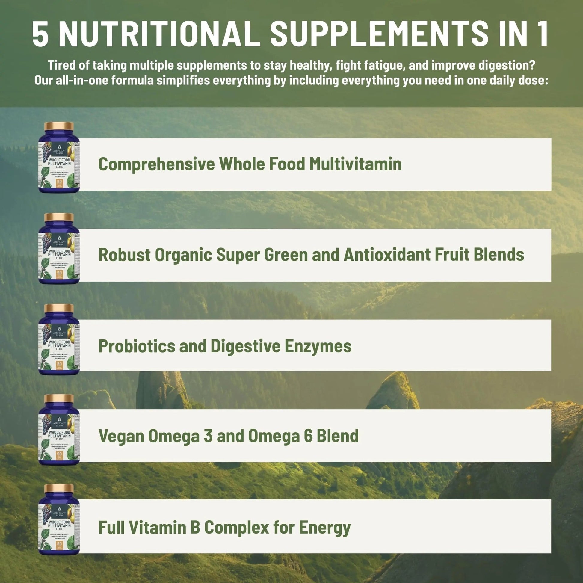 Abundant Earth Whole Food Multivitamin for Women, Daily Multi Vitamins Supplements for Men/Mens Multivitamins + B Complex, Probiotic Multi Enzyme - dailyvitalstore