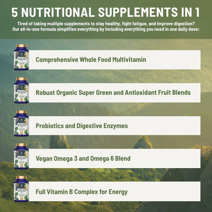 Abundant Earth Whole Food Multivitamin for Women, Daily Multi Vitamins Supplements for Men/Mens Multivitamins + B Complex, Probiotic Multi Enzyme - dailyvitalstore
