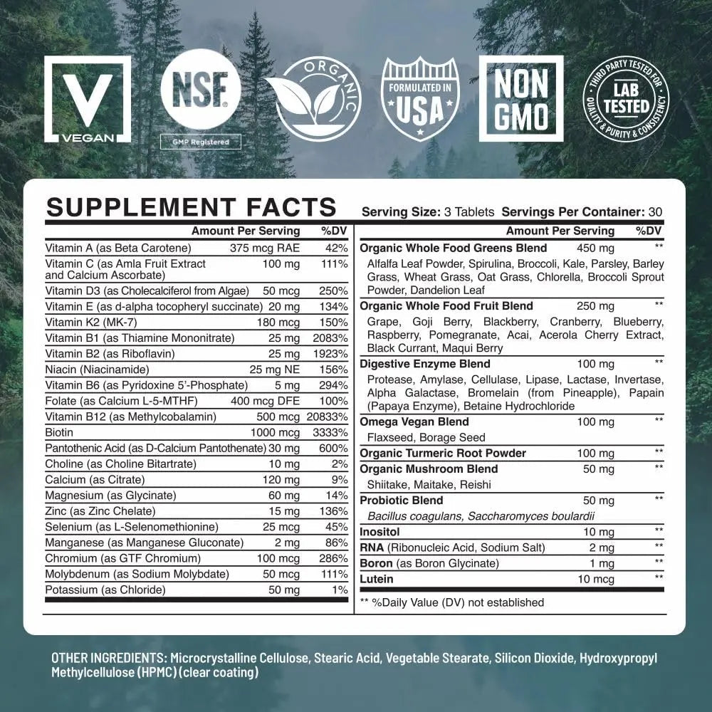 Abundant Earth Whole Food Multivitamin for Women, Daily Multi Vitamins Supplements for Men/Mens Multivitamins + B Complex, Probiotic Multi Enzyme - dailyvitalstore