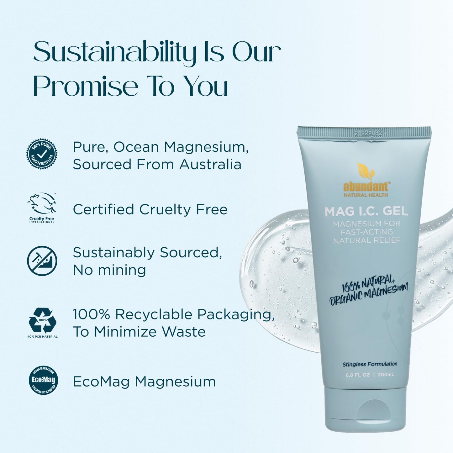 Abundant Natural Health MAG I.C. Magnesium Gel with Cucumber Stem Cells - Fast Muscle Relief, Soothing, Stingless, Safe for Sensitive Skin, Fragrance-Free, 200mL - dailyvitalstore