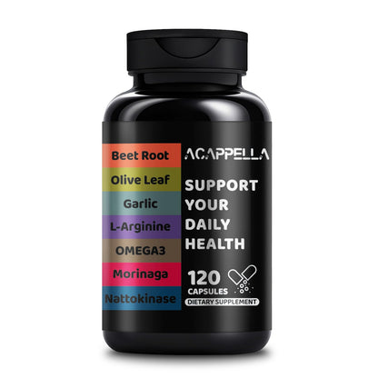 ACAPPELLA Moringa Capsules with Beet Root Capsule Olive Leaf Garlic L-Arginine Omega 3 Nattokinase Supplement - 120 Count - dailyvitalstore