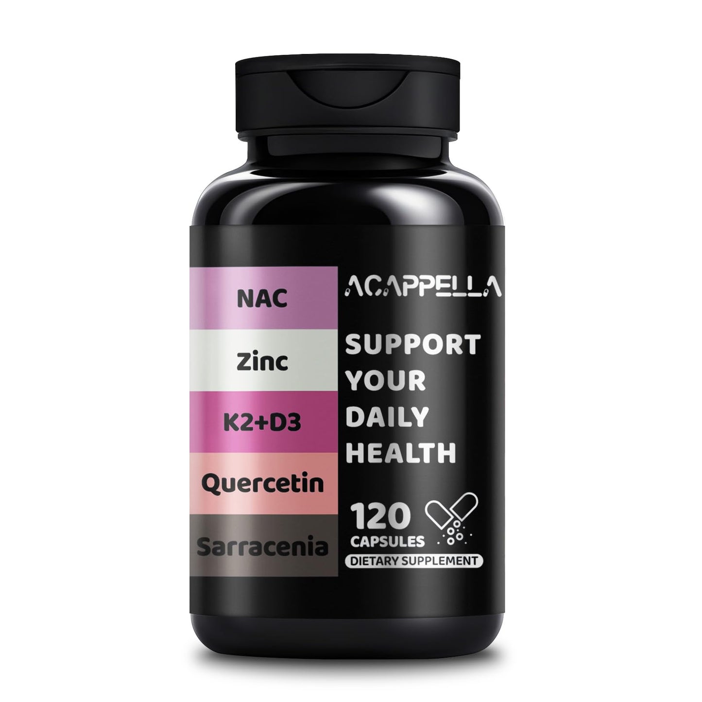 ACAPPELLA N-Acetyl Cysteine Vitamin D3 K2 Zinc Quercetin Sarracenia Purpurea NAC Supplement with Elderberry Holy Basil Bee Propolis Bromelain L-Lysin for Men & Women (1) - dailyvitalstore