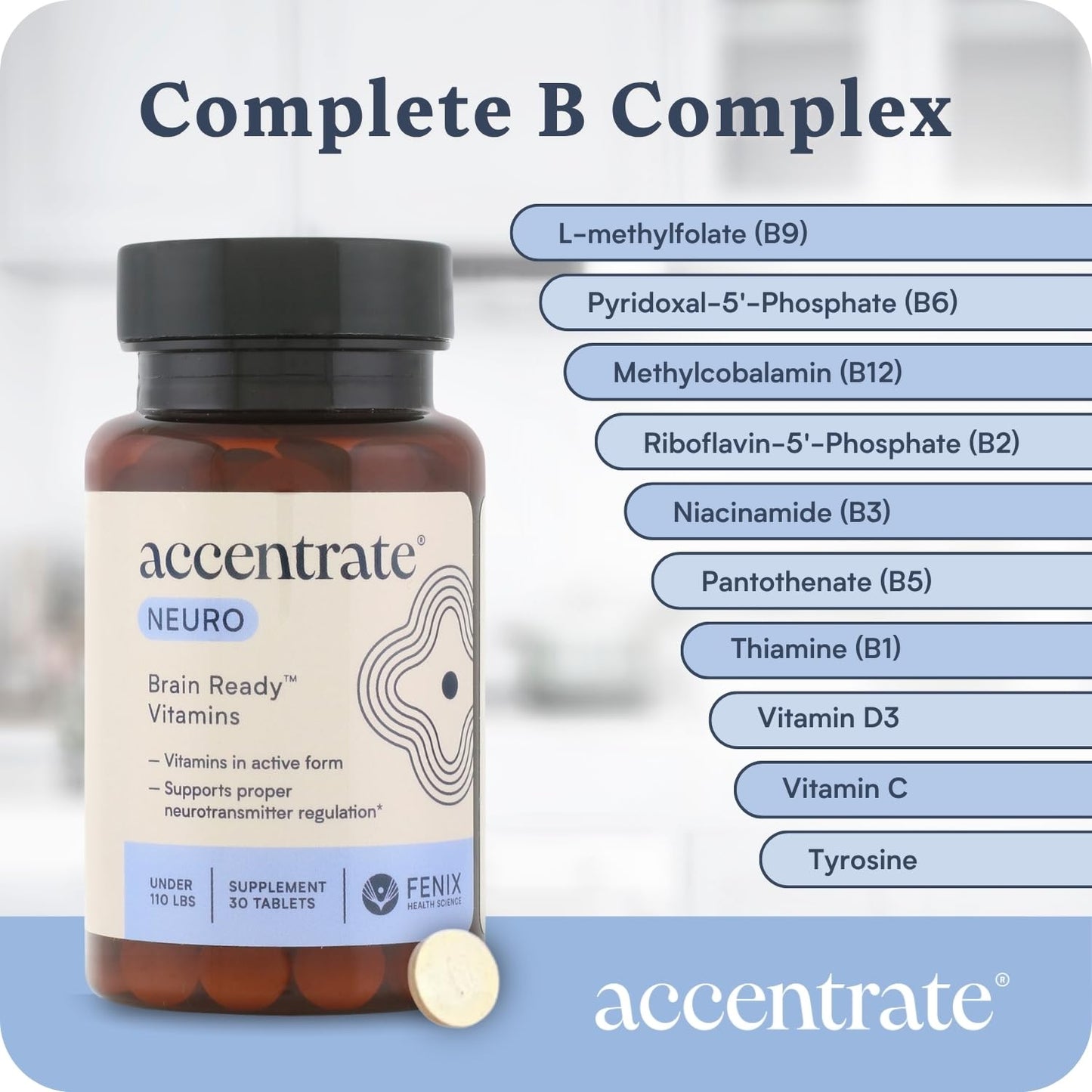 Accentrate Brain Supplement for Focus, Attention, Mood | Complete Vitamin B Complex | Brain Health | Methylated Multivitamin w/L-Methylfolate (5-MTHF), Cofactors Methyl-B12 & P5P | MTHFR Supplement - dailyvitalstore