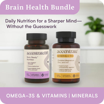 Accentrate110 - Focus Supplement - Methylated Vitamin B Complex with Omega 3 Fatty Acid Supplement - L-Methylfolate, Vitamin B12, P-5-P, Riboflavin, VIT D, – 60 Softgels (1 Month Supply) - dailyvitalstore