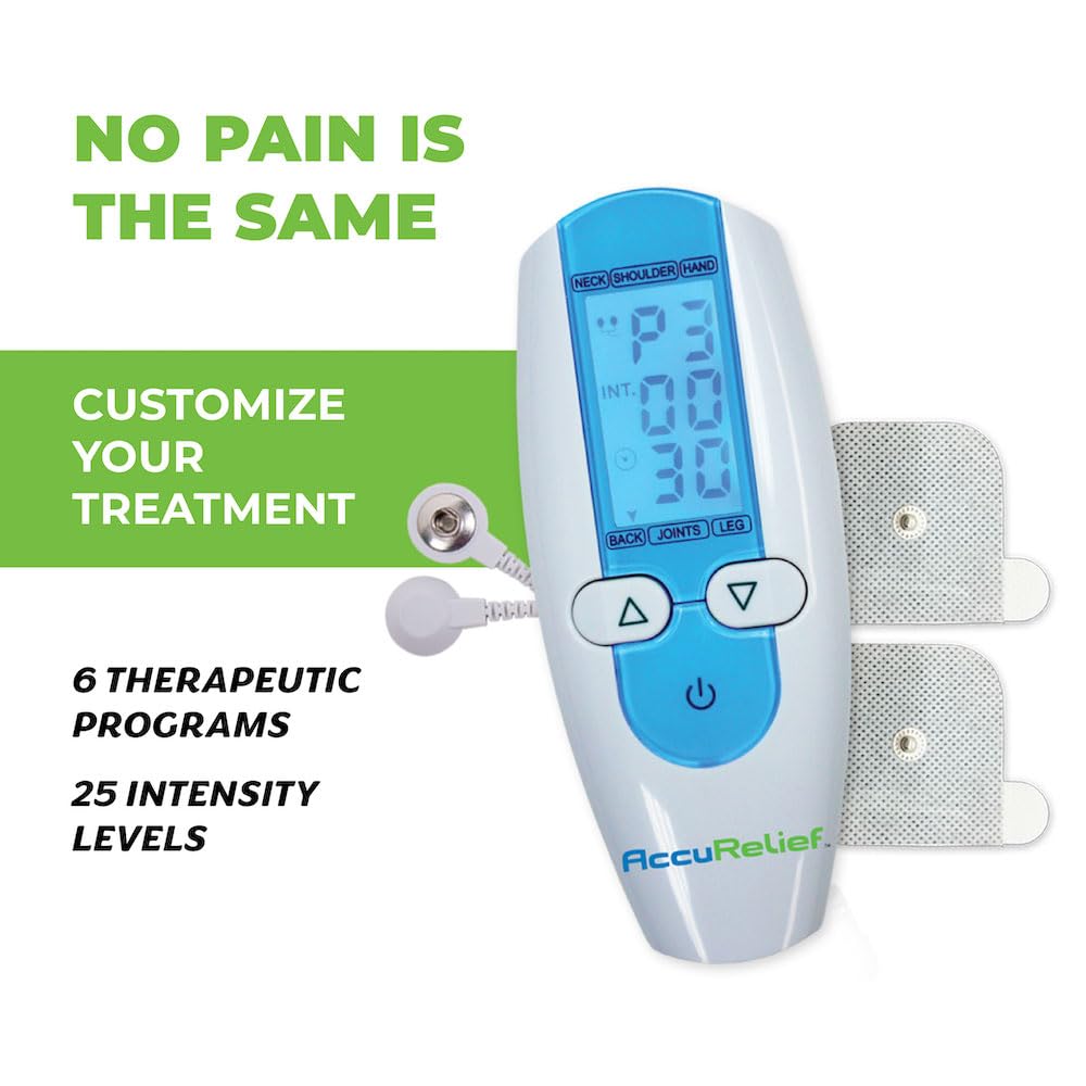 AccuRelief TENS Unit Muscle Stimulater Pain Relief System - Electric Muscle Stimulator with Electrodes for Neck, Back, and Full Body, White and Blue - dailyvitalstore