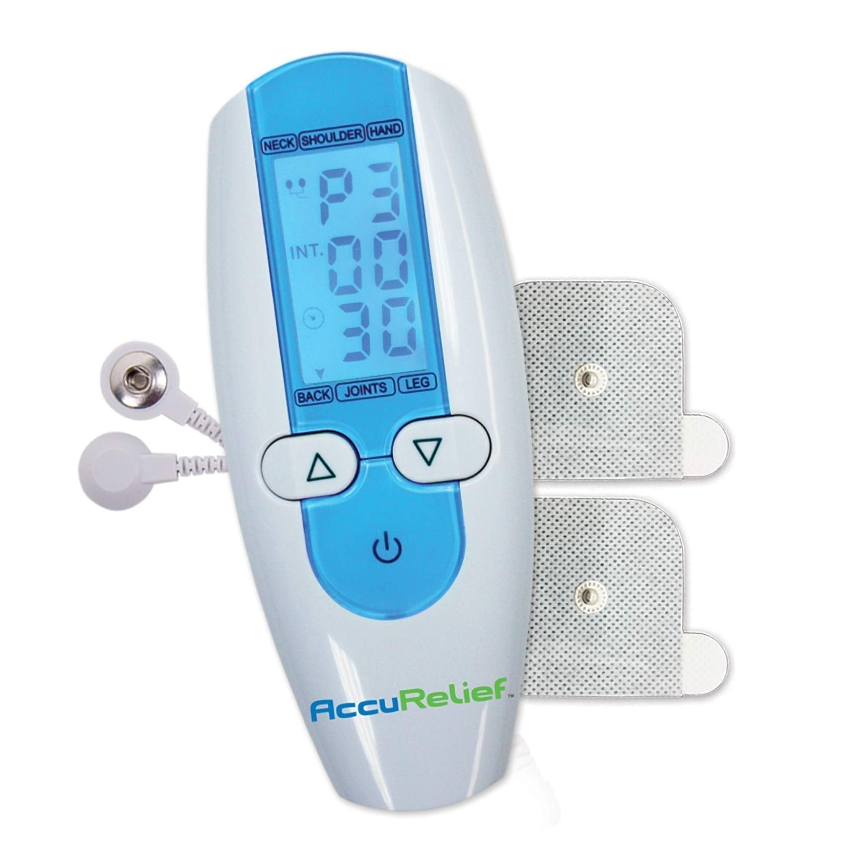 AccuRelief TENS Unit Muscle Stimulater Pain Relief System - Electric Muscle Stimulator with Electrodes for Neck, Back, and Full Body, White and Blue - dailyvitalstore