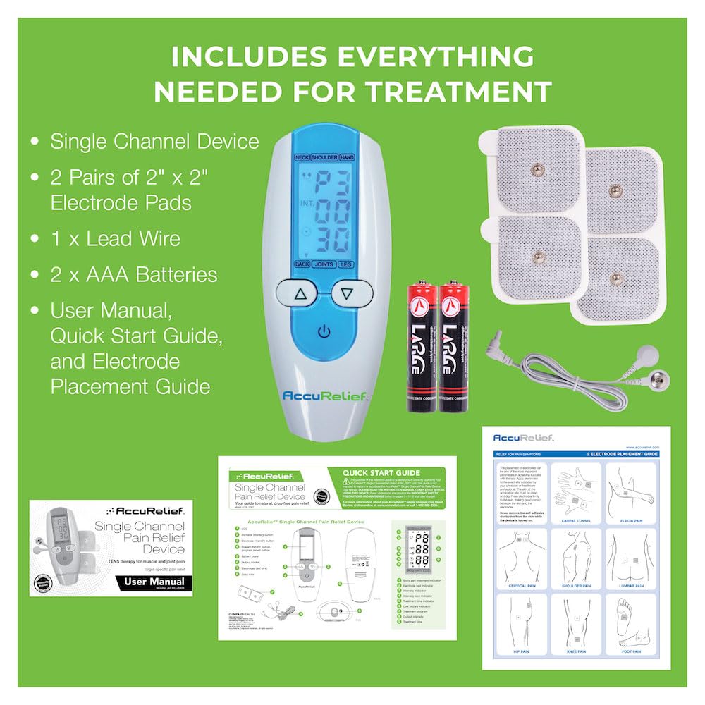 AccuRelief TENS Unit Muscle Stimulater Pain Relief System - Electric Muscle Stimulator with Electrodes for Neck, Back, and Full Body, White and Blue - dailyvitalstore