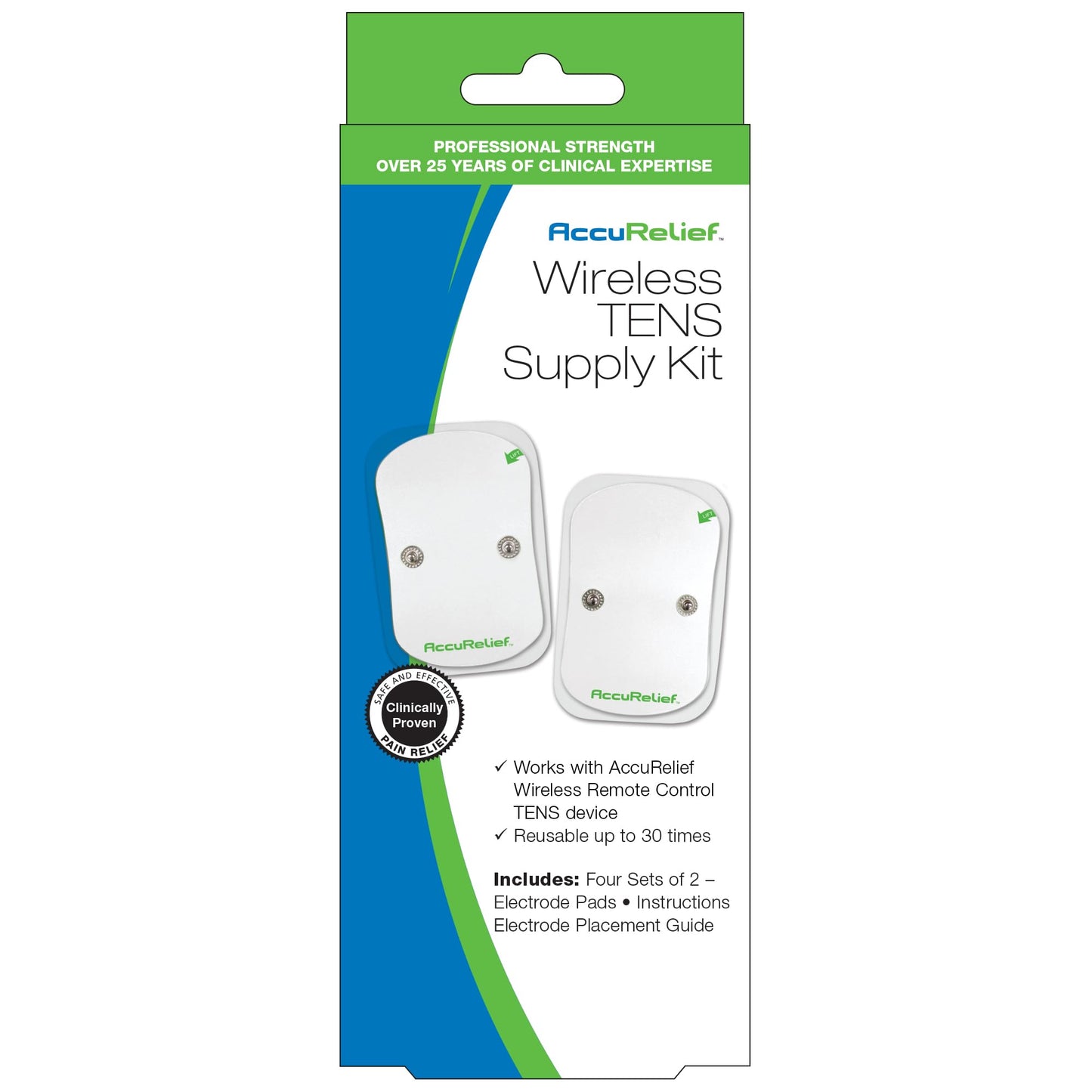 AccuRelief Wireless TENS Electrotherapy Pain Relief System Supply Kit (Packaging May Vary), Works with AccuRelief Wireless Remote Control TENS Device (ACRL-9000), 2 Pair (Pack of 1) - dailyvitalstore