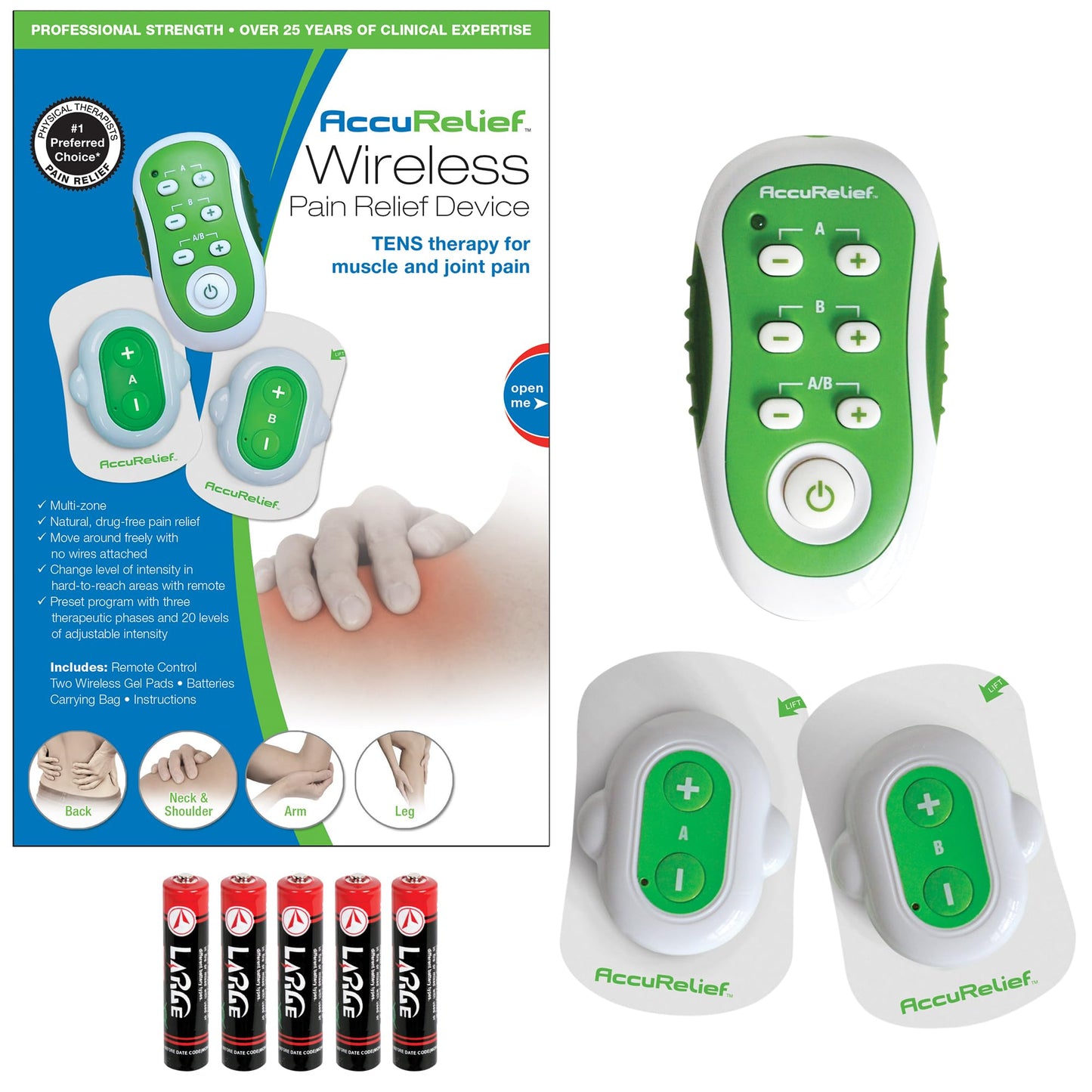 AccuRelief Wireless TENS Unit with Remote Control, TENS Pain Relief Device and Muscle Stimulator, for Back Pain, Neck Pain, Arm and Leg Pain - dailyvitalstore