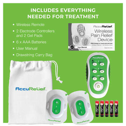 AccuRelief Wireless TENS Unit with Remote Control, TENS Pain Relief Device and Muscle Stimulator, for Back Pain, Neck Pain, Arm and Leg Pain - dailyvitalstore
