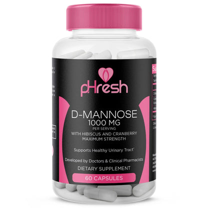 ACE NUTRITION pHresh D-Mannose with Cranberry Capsules for Women and Men, Maximum Strength 1000 mg Per Serving - Supports: Urinary Tract Health - Made in The USA - dailyvitalstore
