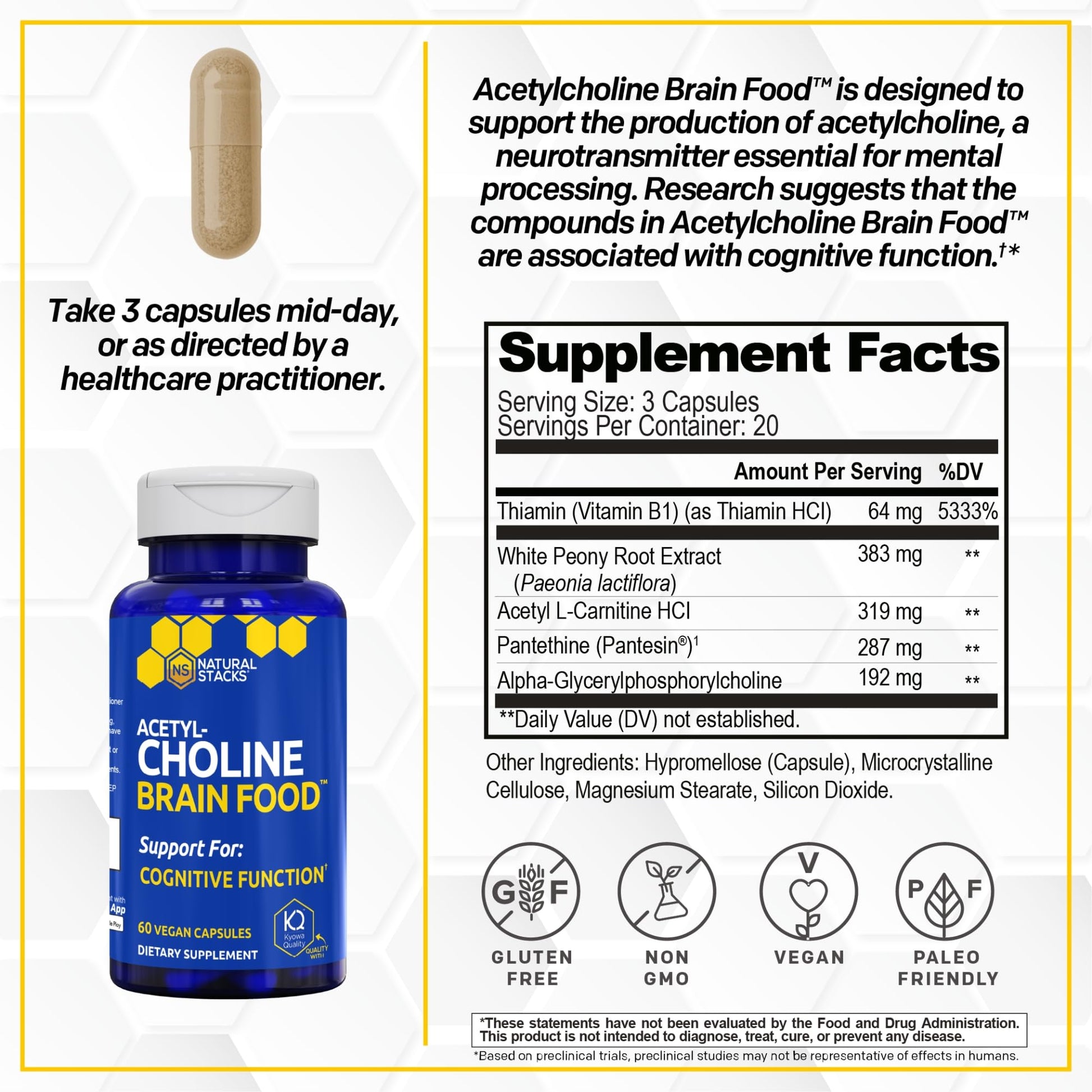 Acetylcholine Brain Food - Acetyl L-Carnitine & Alpha GPC Supplement - Supports Production of Acetylcholine - Neurotransmitter Supplement - dailyvitalstore