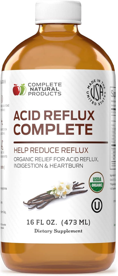 Acid Reflux Relief Liquid 16oz - Organic Heartburn Support Formula, Natural GERD Aid with Aloe Ginger Garlic Vanilla, Fast Absorbing Amish Remedy, Certified Organic Kosher Made in USA Supplement - dailyvitalstore