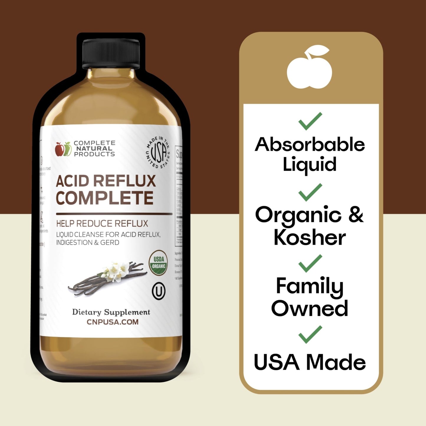Acid Reflux Relief Liquid 16oz - Organic Heartburn Support Formula, Natural GERD Aid with Aloe Ginger Garlic Vanilla, Fast Absorbing Amish Remedy, Certified Organic Kosher Made in USA Supplement - dailyvitalstore