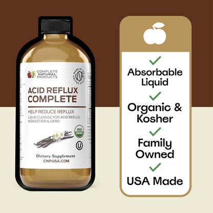 Acid Reflux Relief Liquid 16oz - Organic Heartburn Support Formula, Natural GERD Aid with Aloe Ginger Garlic Vanilla, Fast Absorbing Amish Remedy, Certified Organic Kosher Made in USA Supplement - dailyvitalstore