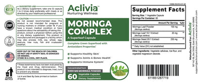 Aclivia - Moringa Complex - Maximum Strength Moringa Oleifera Leaf & Seed Supplement - Superfood Capsules with Antioxidant Properties - 5000mg - 60 Capsules - dailyvitalstore