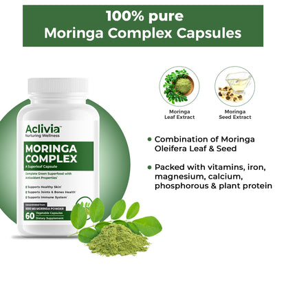 Aclivia - Moringa Complex - Maximum Strength Moringa Oleifera Leaf & Seed Supplement - Superfood Capsules with Antioxidant Properties - 5000mg - 60 Capsules - dailyvitalstore