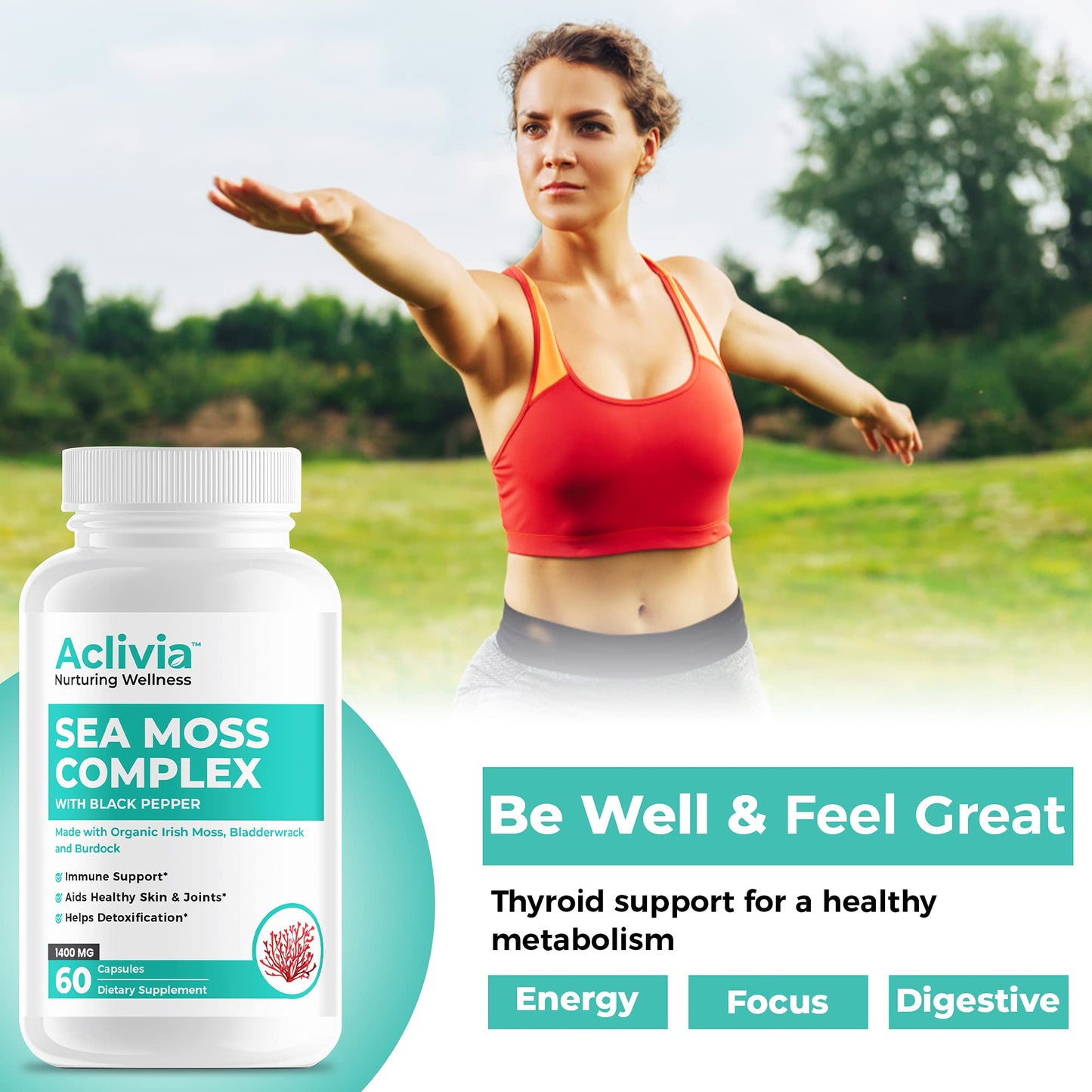 Aclivia - Organic Irish Sea Moss Capsules with Bladderwrack & Burdock Root - 102 Minerals Sea Moss Supplement - Thyroid Support, Immune Boost - Non-GMO (60 Count) - dailyvitalstore