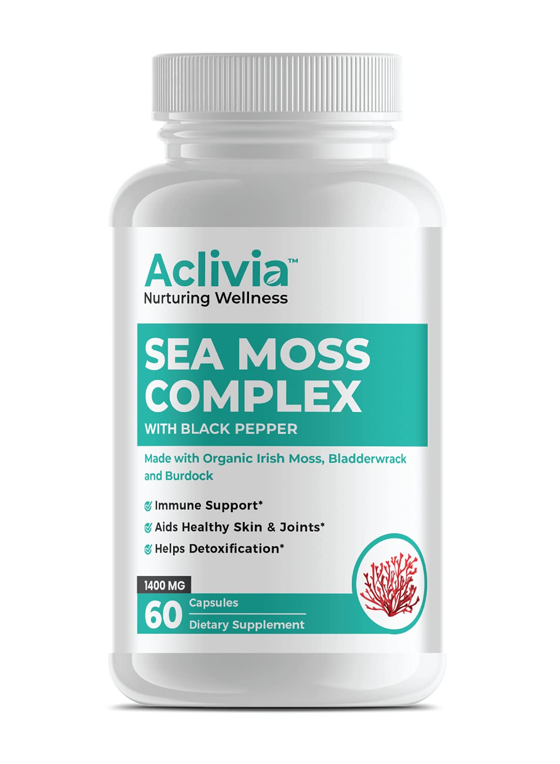 Aclivia - Organic Irish Sea Moss Capsules with Bladderwrack & Burdock Root - 102 Minerals Sea Moss Supplement - Thyroid Support, Immune Boost - Non-GMO (60 Count) - dailyvitalstore