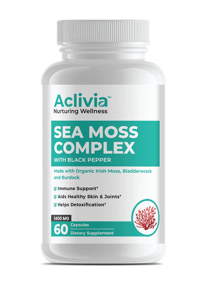 Aclivia - Organic Irish Sea Moss Capsules with Bladderwrack & Burdock Root - 102 Minerals Sea Moss Supplement - Thyroid Support, Immune Boost - Non-GMO (60 Count) - dailyvitalstore