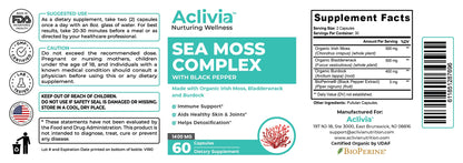 Aclivia - Organic Irish Sea Moss Capsules with Bladderwrack & Burdock Root - 102 Minerals Sea Moss Supplement - Thyroid Support, Immune Boost - Non-GMO (60 Count) - dailyvitalstore