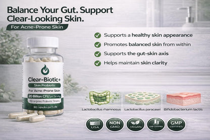 Acne Pills Probiotic Acne Supplements for Teens & Adults - Hormonal Acne Vitamins, Gut Health for Clear Skin, Non-GMO (60 Capsules) Gut Skin Axis - dailyvitalstore