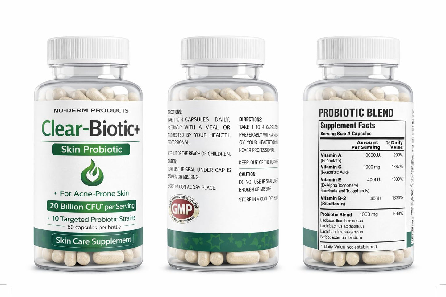 Acne Pills Probiotic Acne Supplements for Teens & Adults - Hormonal Acne Vitamins, Gut Health for Clear Skin, Non-GMO (60 Capsules) Gut Skin Axis - dailyvitalstore