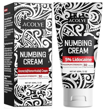 Acolye Numbing Cream Maximum Strength : 5% Lidocaine Topical Anesthetic - Extra Strength 5X Numbing with Menthol Arnica and Emu Oi (2 Fl Oz, Mint Flavor) - dailyvitalstore