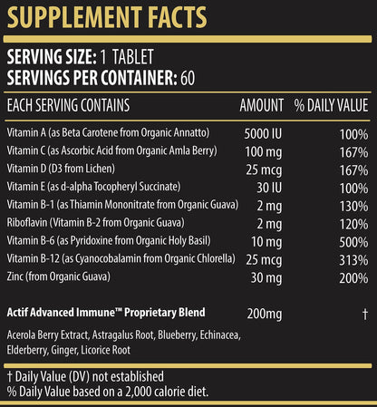 Actif Advanced Immune Support with 10+ Factors for Immunity Booster - 100% Natural, Non-GMO, 60 count - dailyvitalstore