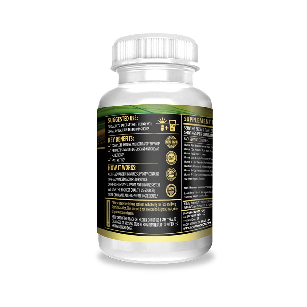 Actif Advanced Immune Support with 10+ Factors for Immunity Booster - 100% Natural, Non-GMO, 60 count - dailyvitalstore