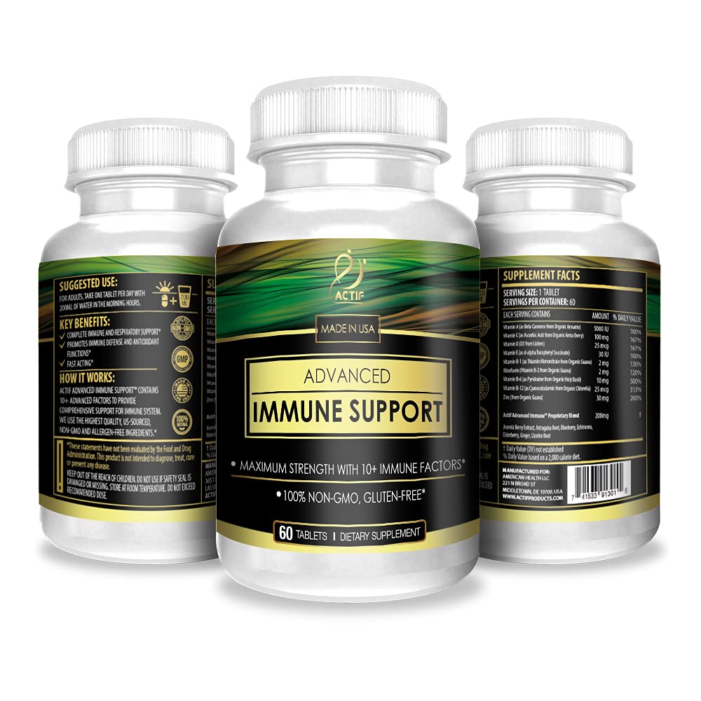 Actif Advanced Immune Support with 10+ Factors for Immunity Booster - 100% Natural, Non-GMO, 60 count - dailyvitalstore
