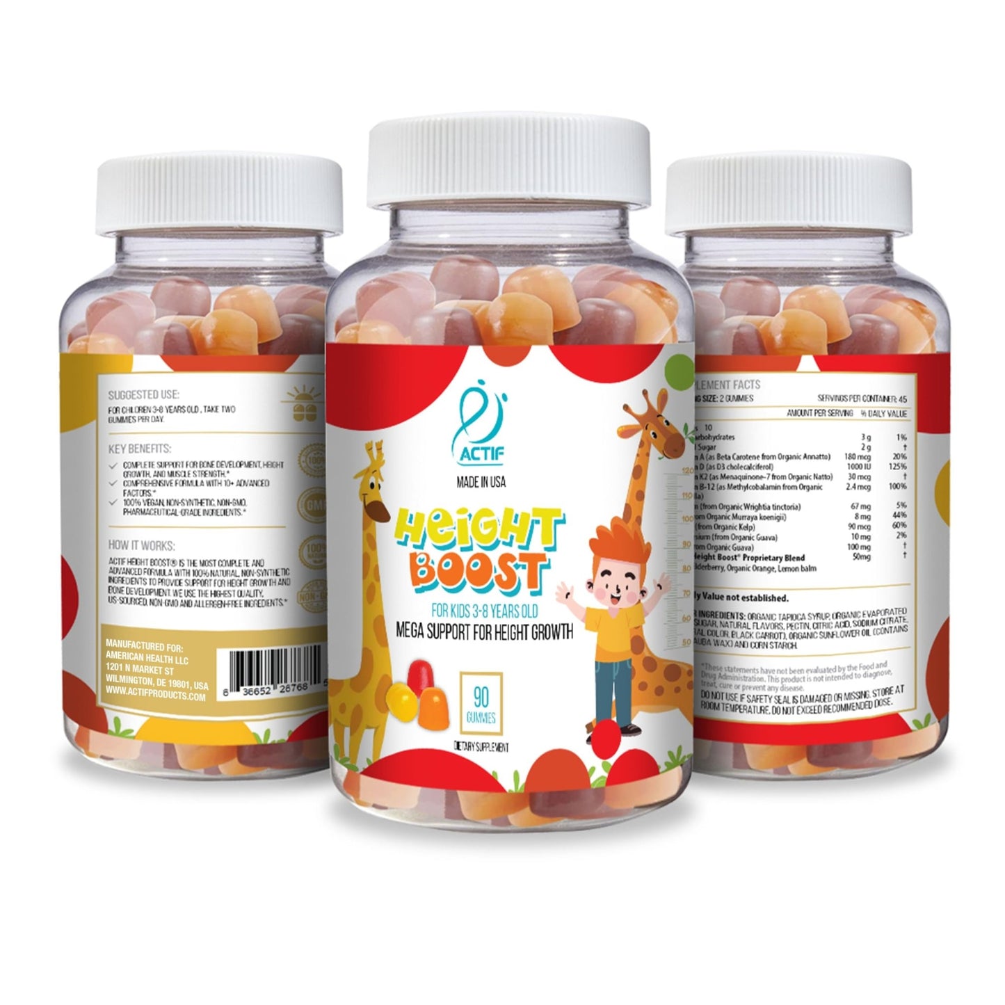 Actif Height Boost Mega Support for Kids 3-8 Years Old, Height Growth with 10+ Factors, 60 Gummies, Strawberry Flavor, Get Tall Fast Formula - dailyvitalstore