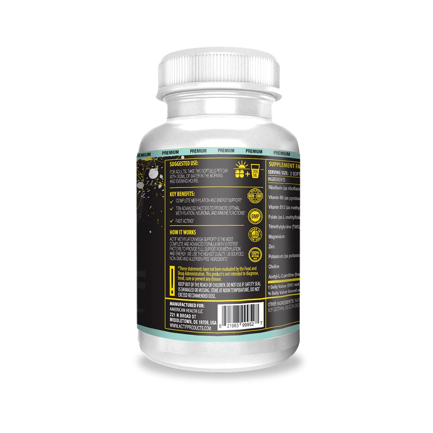 ACTIF Methylation Mega Support with 10 Advanced Factors and Organic Folate – 100% Natural, Non-GMO, 90 Count - dailyvitalstore