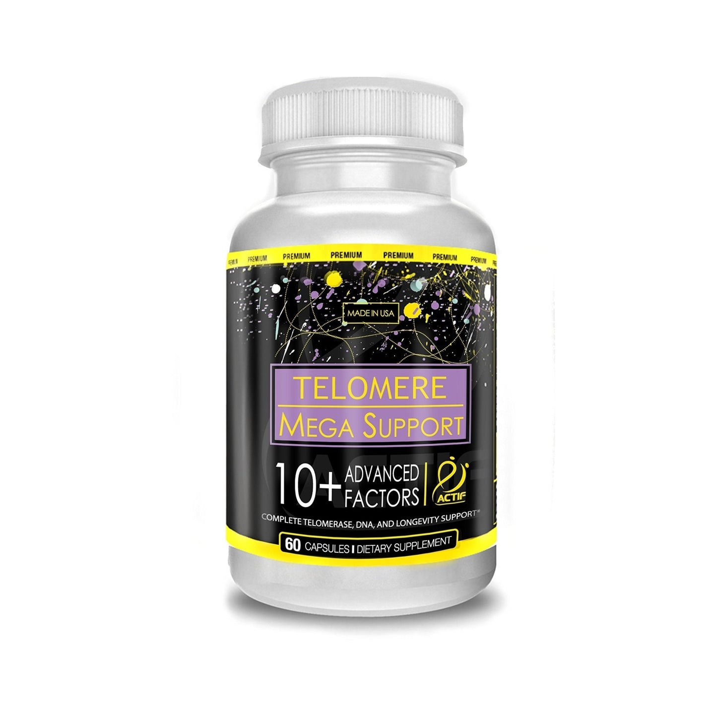 ACTIF Telomere Mega Support with 10+ Factors, Non-GMO, Telomerase and DNA Supplement for Energy, Memory and Anti-Aging, Made in USA, 60 Count - dailyvitalstore