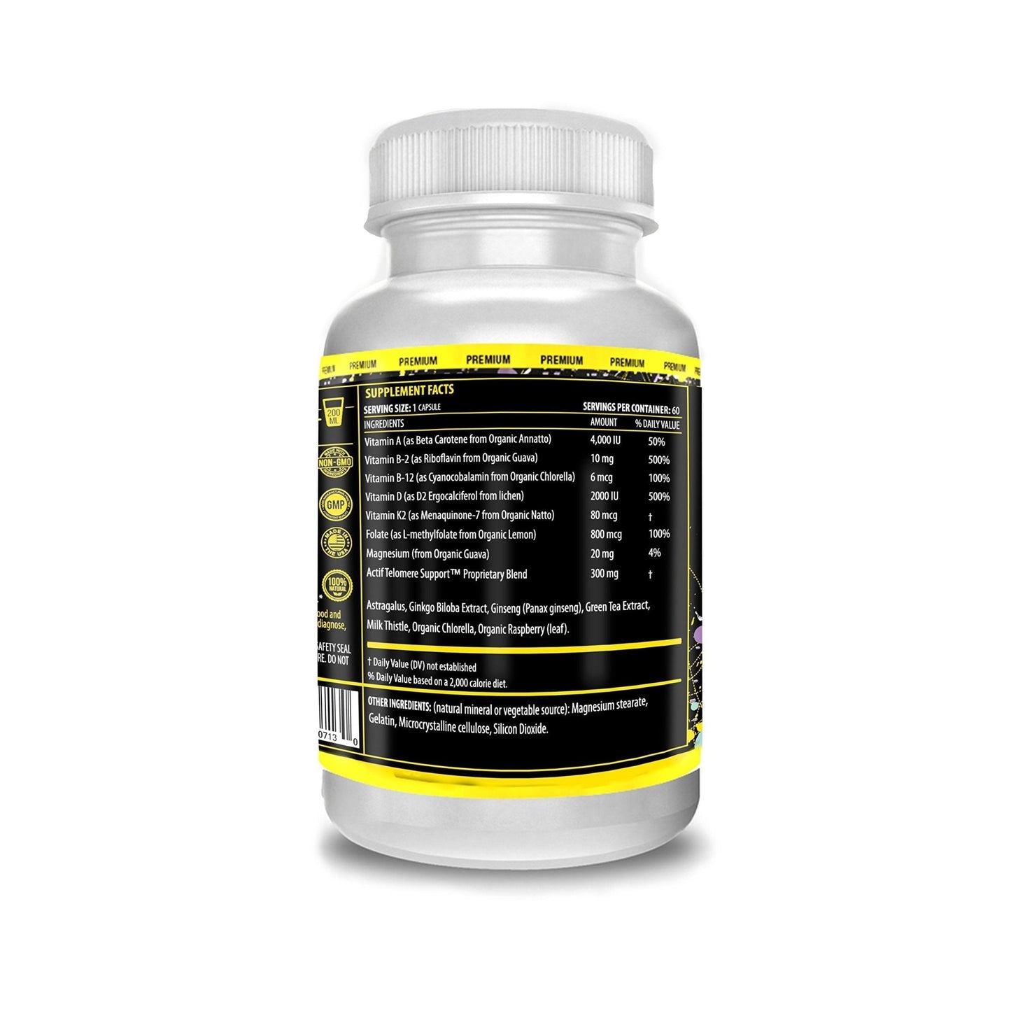 ACTIF Telomere Mega Support with 10+ Factors, Non-GMO, Telomerase and DNA Supplement for Energy, Memory and Anti-Aging, Made in USA, 60 Count - dailyvitalstore