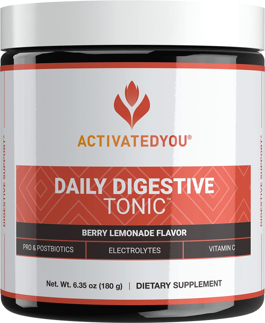 ACTIVATEDYOU Daily Digestive Tonic Kombucha - Support Healthy Digestion & Youthful, Long-Lasting Energy- Prebiotic Fiber, Probiotics, Postbiotics, Vitamin C, Berry Lemonade Flavor (30 Servings) - dailyvitalstore