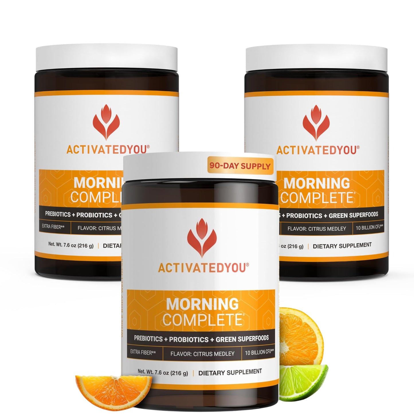ACTIVATEDYOU Morning Complete Daily Wellness Greens Superfood Drink Mix for Gut Health w/Prebiotics, Probiotics, Antioxidants, Green Superfoods, 10 Billion CFUs (3 Pack, Citrus Medley) - dailyvitalstore
