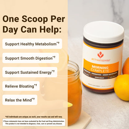 ACTIVATEDYOU Morning Complete Daily Wellness Greens Superfood Drink Mix for Gut Health w/Prebiotics, Probiotics, Antioxidants, Green Superfoods, 10 Billion CFUs, 30 Servings (Citrus) - dailyvitalstore
