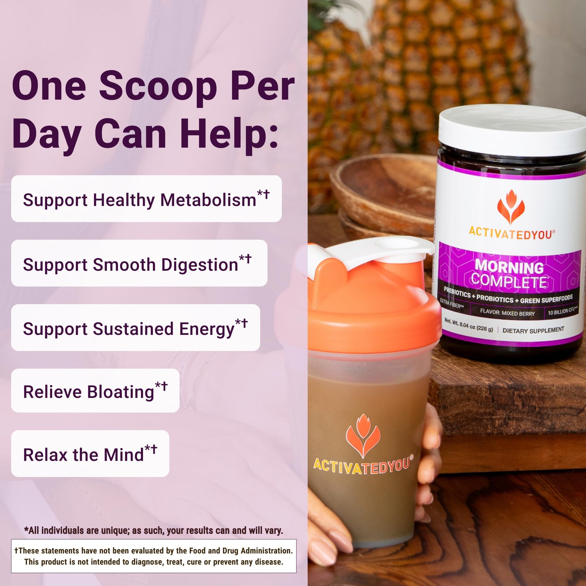 ActivatedYou Morning Complete Super Greens Powder Drink Mix - Gut Health Boost with Prebiotics, Probiotics, & Antioxidants - 10 Billion CFUs, Mixed Berry Flavor - dailyvitalstore
