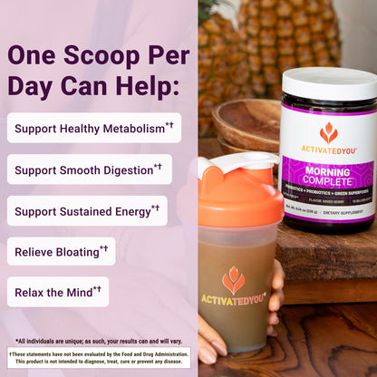 ActivatedYou Morning Complete Super Greens Powder Drink Mix - Gut Health Boost with Prebiotics, Probiotics, & Antioxidants - 10 Billion CFUs, Mixed Berry Flavor - dailyvitalstore