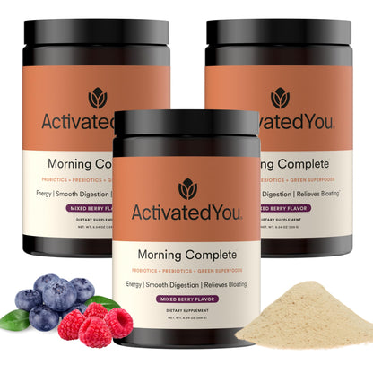 ACTIVATEDYOU Morning Complete Super Greens Powder Drink Mix - Gut Health Boost with Prebiotics, Probiotics, & Antioxidants - 10 Billion CFUs, Mixed Berry Flavor - Greens Superfood Powder - 3 Pack - dailyvitalstore