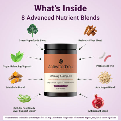 ACTIVATEDYOU Morning Complete Super Greens Powder Drink Mix - Gut Health Boost with Prebiotics, Probiotics, & Antioxidants - 10 Billion CFUs, Mixed Berry Flavor - Greens Superfood Powder - 3 Pack - dailyvitalstore