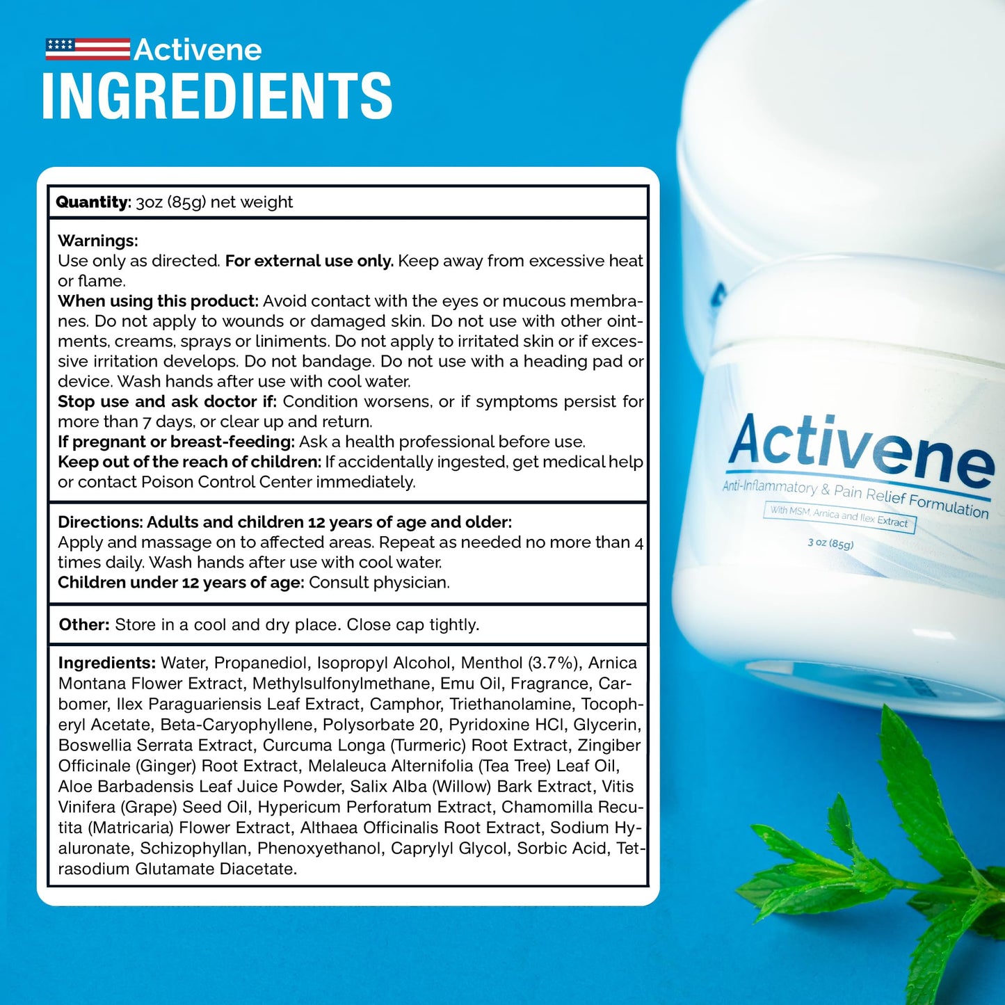 Activene Pain Relief Cream - Anti Inflammatory formulation with Powerful Arnica, Menthol & MSM for Joints, Tendons & Muscles. Chosen by Sufferers of Arthritis, Knee, Shoulder, Neck, Back & Other Pains - dailyvitalstore