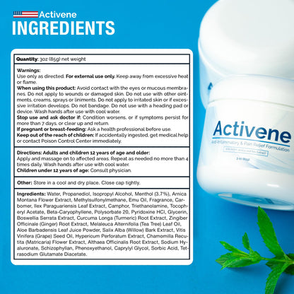 Activene Pain Relief Cream - Anti Inflammatory formulation with Powerful Arnica, Menthol & MSM for Joints, Tendons & Muscles. Chosen by Sufferers of Arthritis, Knee, Shoulder, Neck, Back & Other Pains - dailyvitalstore