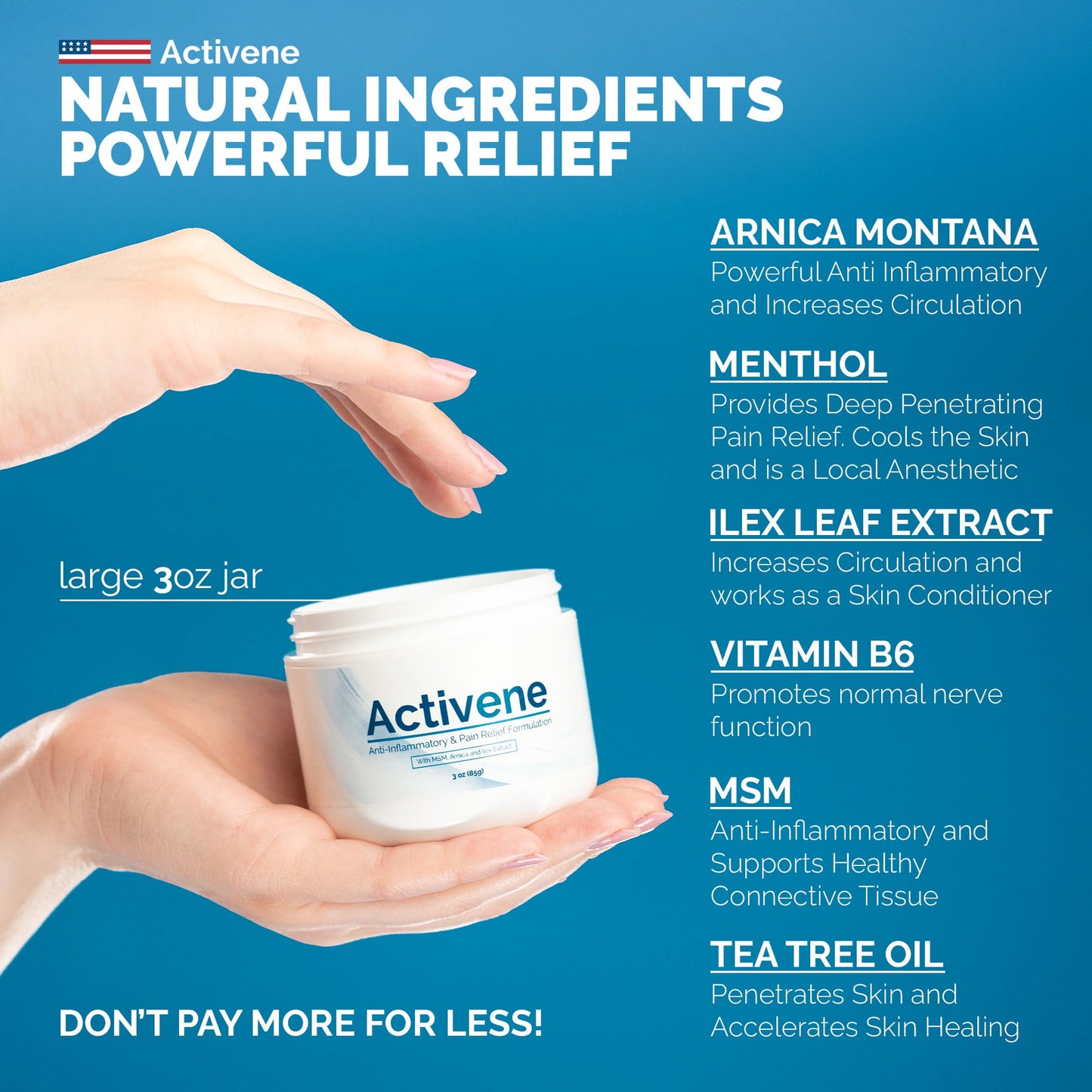 Activene Pain Relief Cream - Anti Inflammatory formulation with Powerful Arnica, Menthol & MSM for Joints, Tendons & Muscles. Chosen by Sufferers of Arthritis, Knee, Shoulder, Neck, Back & Other Pains - dailyvitalstore