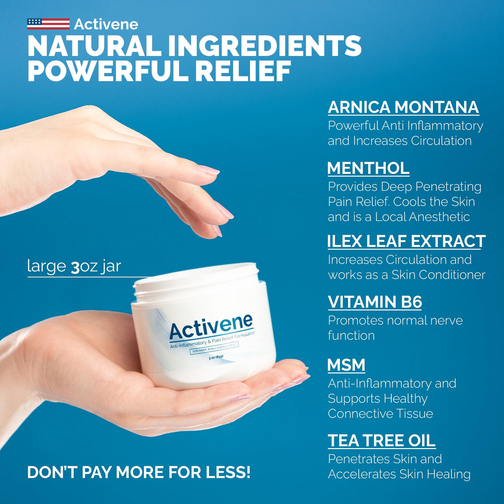 Activene Pain Relief Cream - Anti Inflammatory formulation with Powerful Arnica, Menthol & MSM for Joints, Tendons & Muscles. Chosen by Sufferers of Arthritis, Knee, Shoulder, Neck, Back & Other Pains - dailyvitalstore