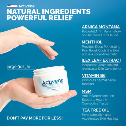 Activene Pain Relief Cream - Anti Inflammatory formulation with Powerful Arnica, Menthol & MSM for Joints, Tendons & Muscles. Chosen by Sufferers of Arthritis, Knee, Shoulder, Neck, Back & Other Pains - dailyvitalstore