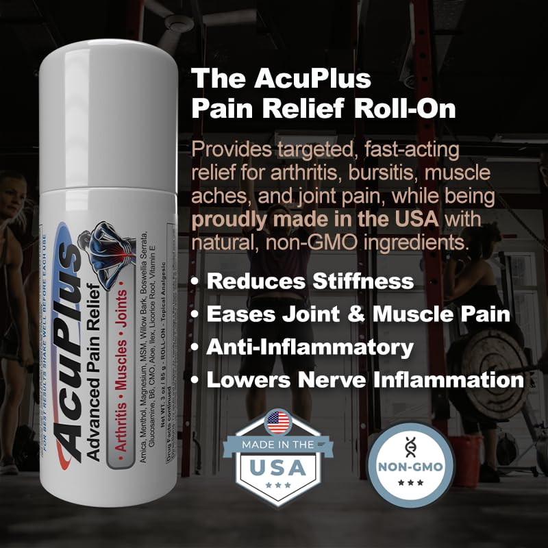 AcuPlus - Pain Relief Roll On - Topical Anti Inflammatory to Soothe Muscles & Joints - Arthritis Pain Reliever, Bursitis, Tendonitis Cream - TSA Compliant, Convenient Roll On - 3 fl. oz. (Pack of 1) - dailyvitalstore